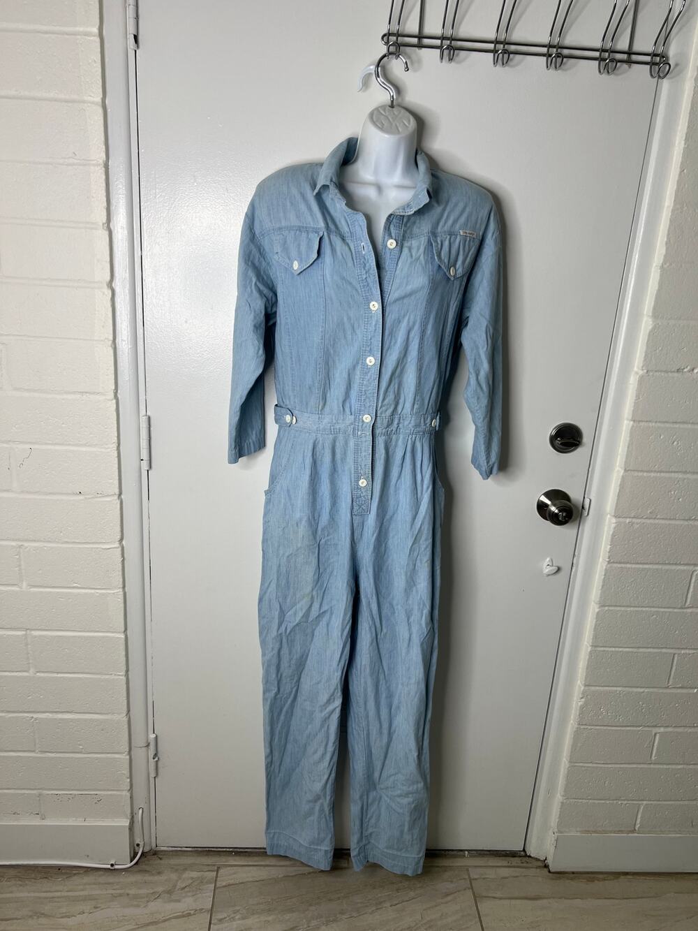 Vintage Dreams Women's Denim Chambray Jumpsuit Light Blue ~ Size 14